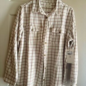 O'Neill White and Tan Plaid Casual Shirt